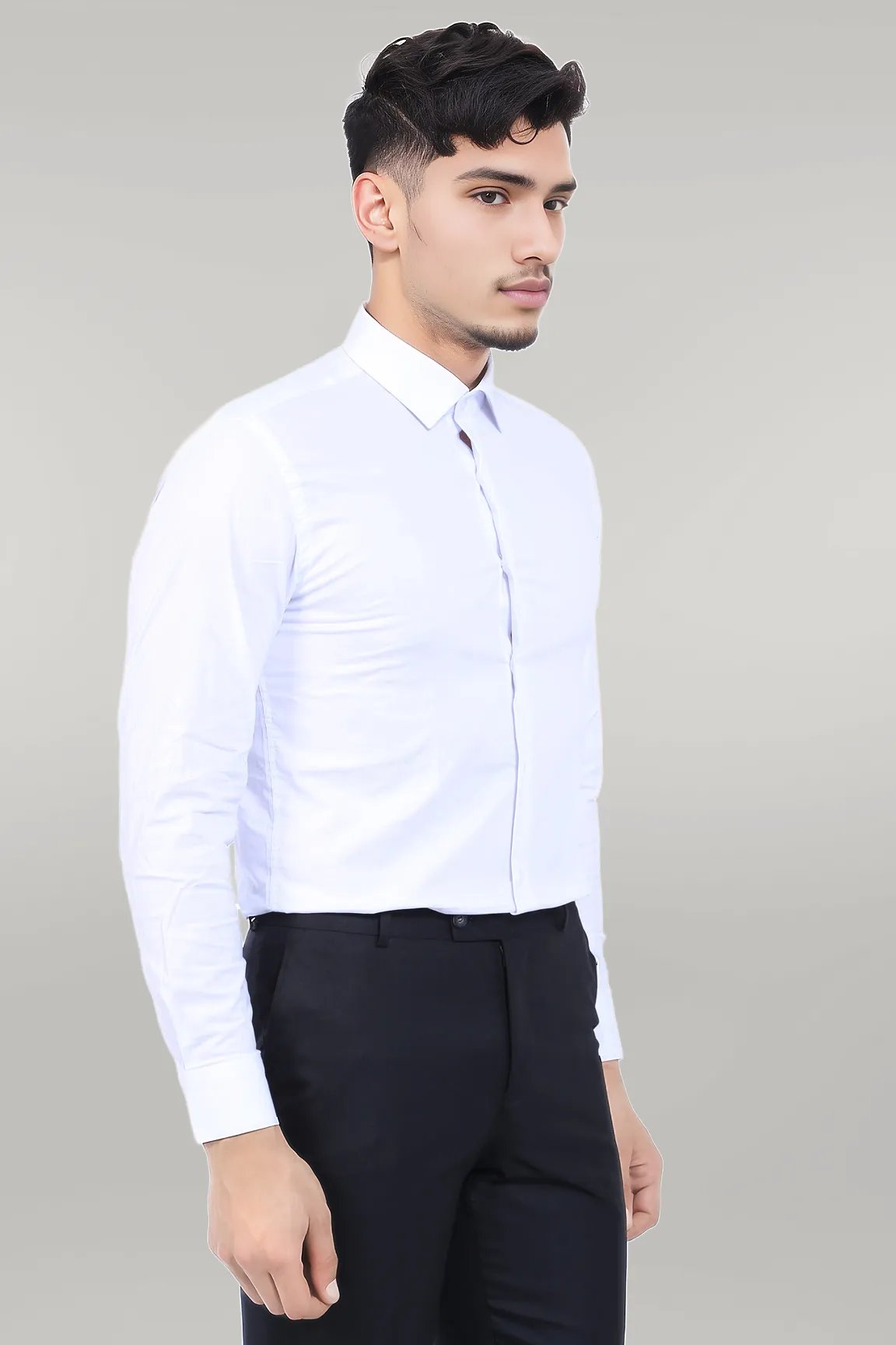Cotton Satin Plain Slim Fit White Men Shirt - Wessi