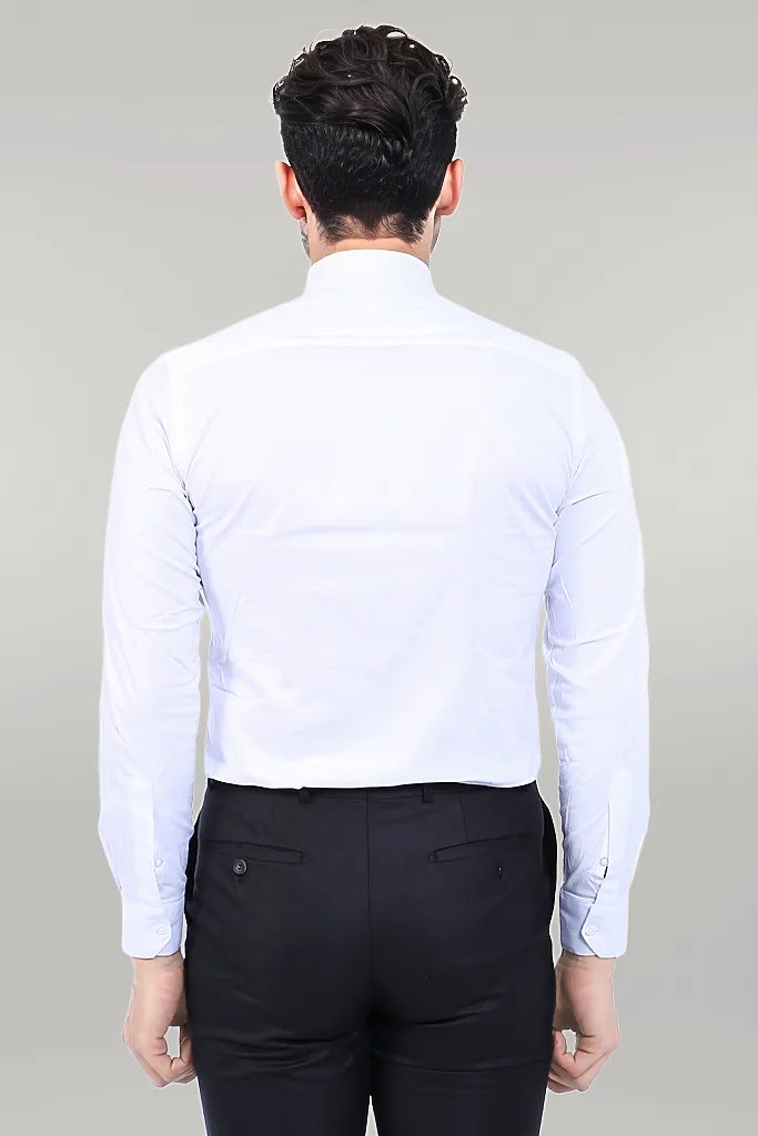 Cotton Satin Plain Slim Fit White Men Shirt - Wessi