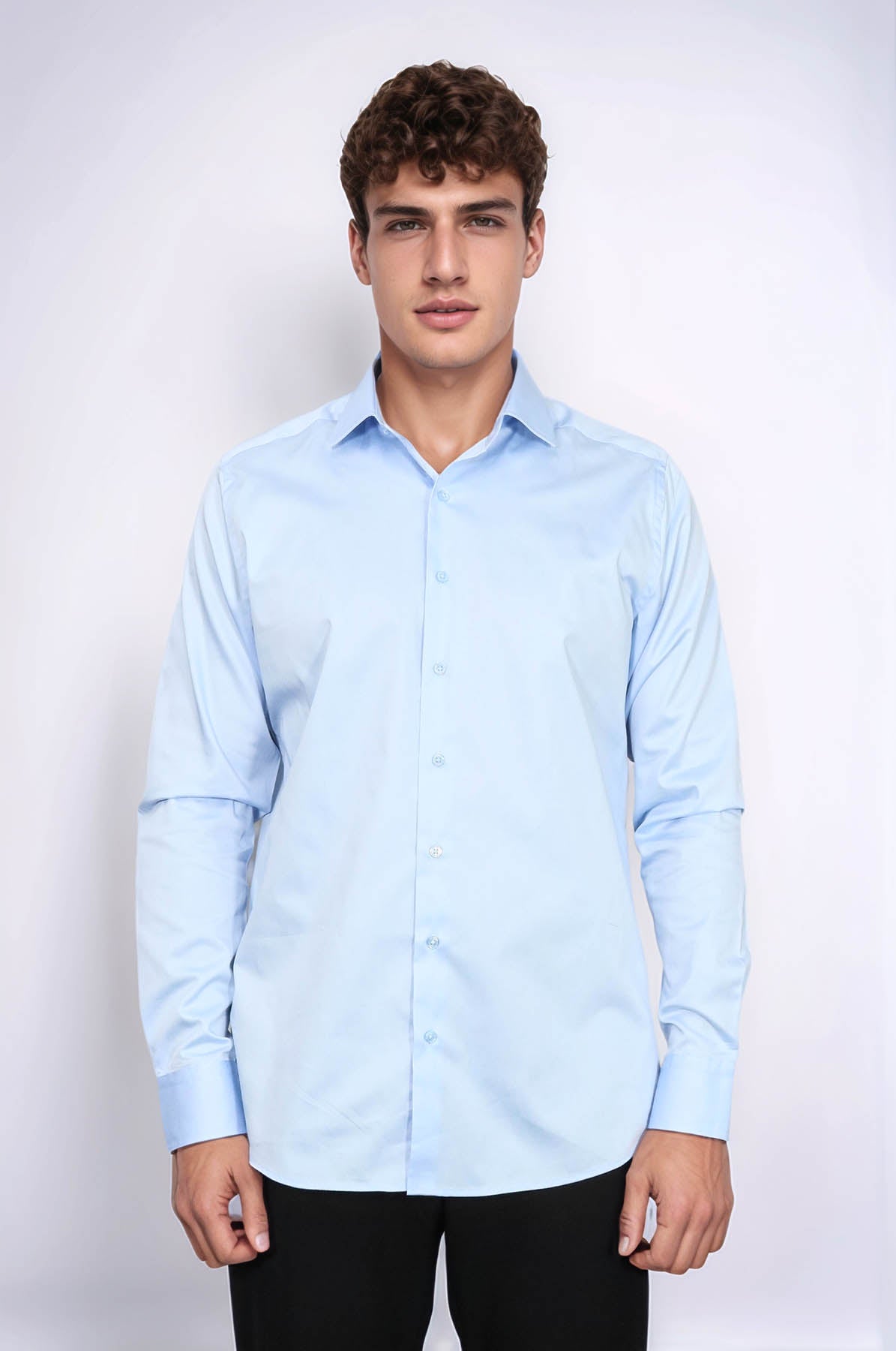 Cotton Satin Sky Blue Men Shirt - Wessi