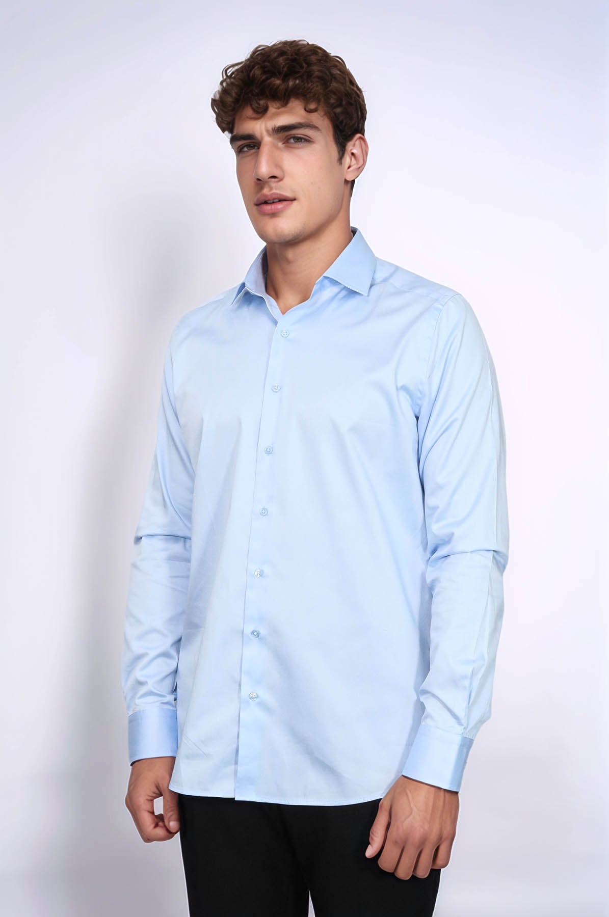 Cotton Satin Sky Blue Men Shirt - Wessi