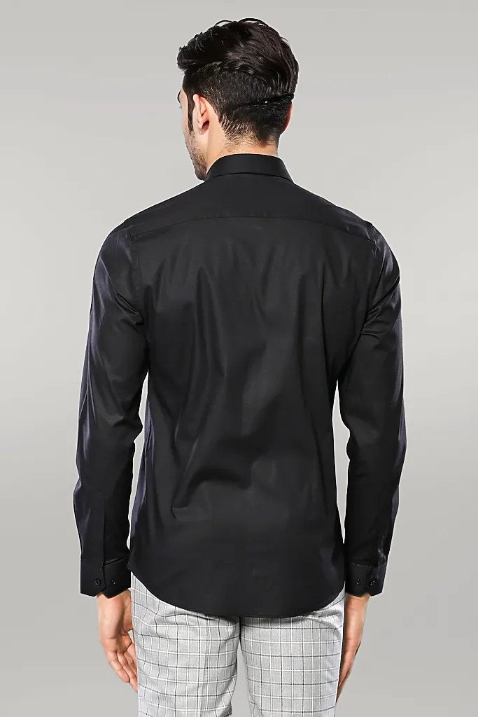Plain Slim Fit Black Men Shirt -