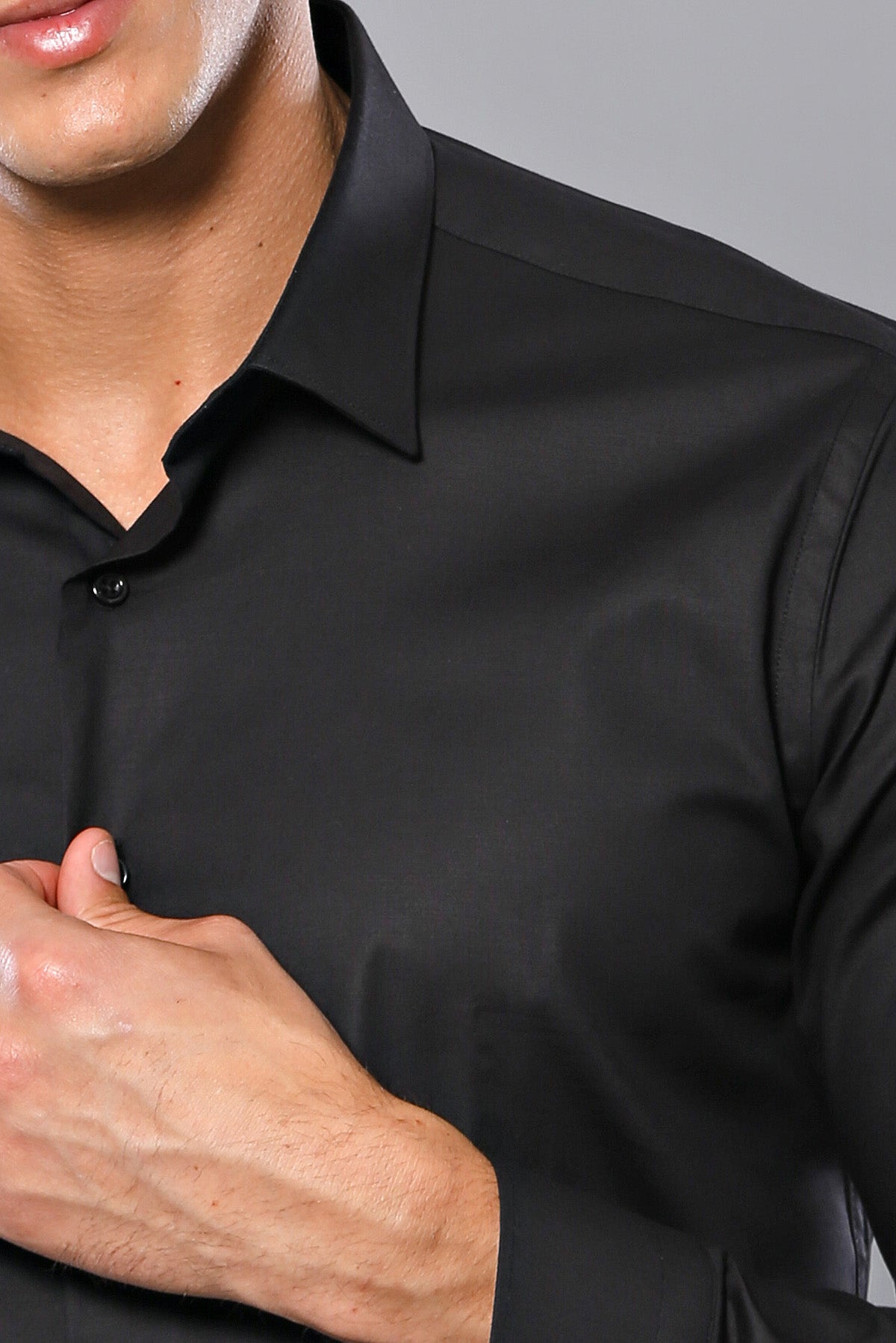 Plain Slim Fit Black Men Shirt -