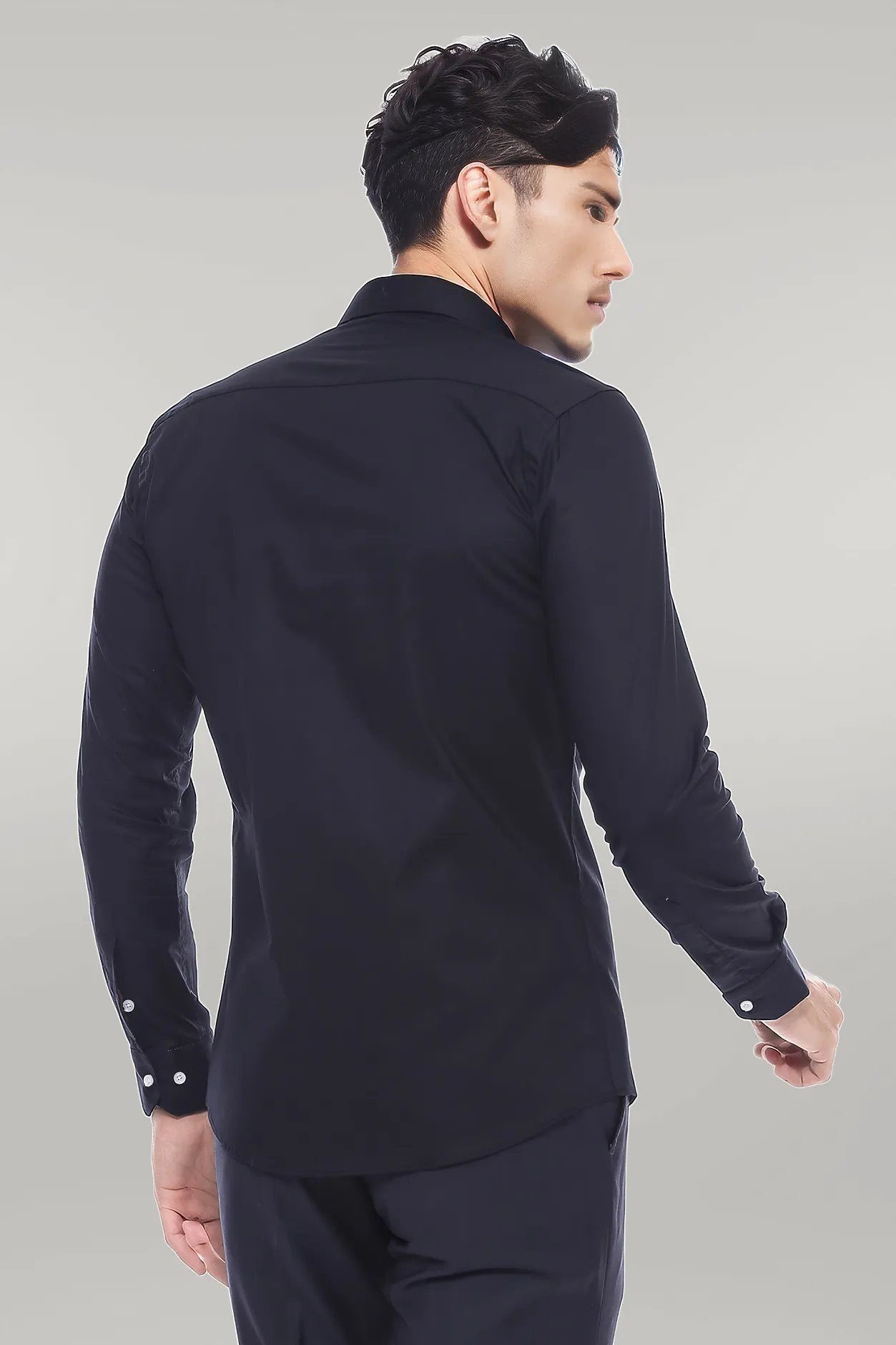 Plain Long Sleeves Regular Fit Black Men Shirt -
