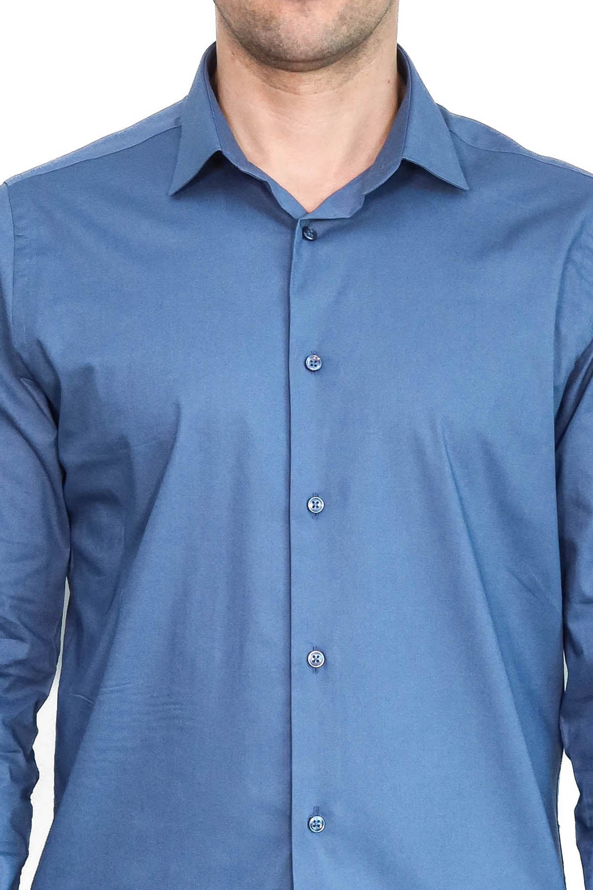Long Sleeve Slim-Fit Navy Blue Men Shirt - Wessi