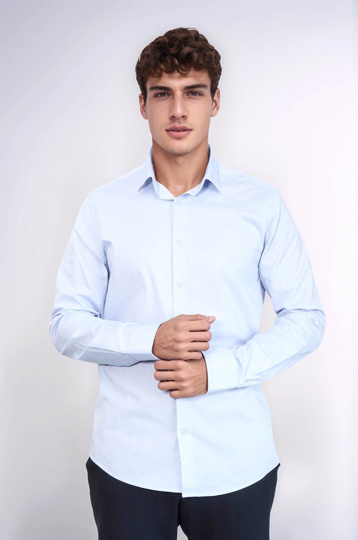 Sky Blue Slim-Fit Long Sleeve Shirt
