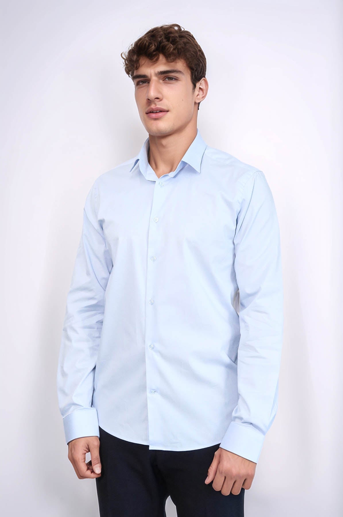 Sky Blue Slim-Fit Long Sleeve Shirt