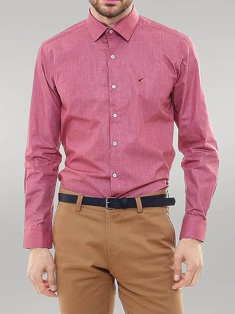 Slim Fit Burgundy Long Sleeve Men's Shirt - Wessi