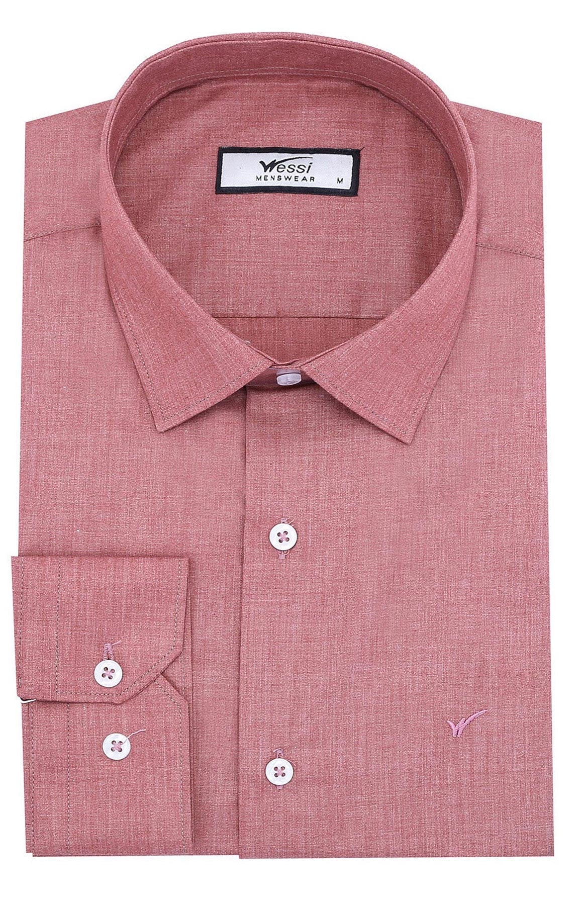Plain Slim Fit Long Sleeves Salmon Color Men Shirt