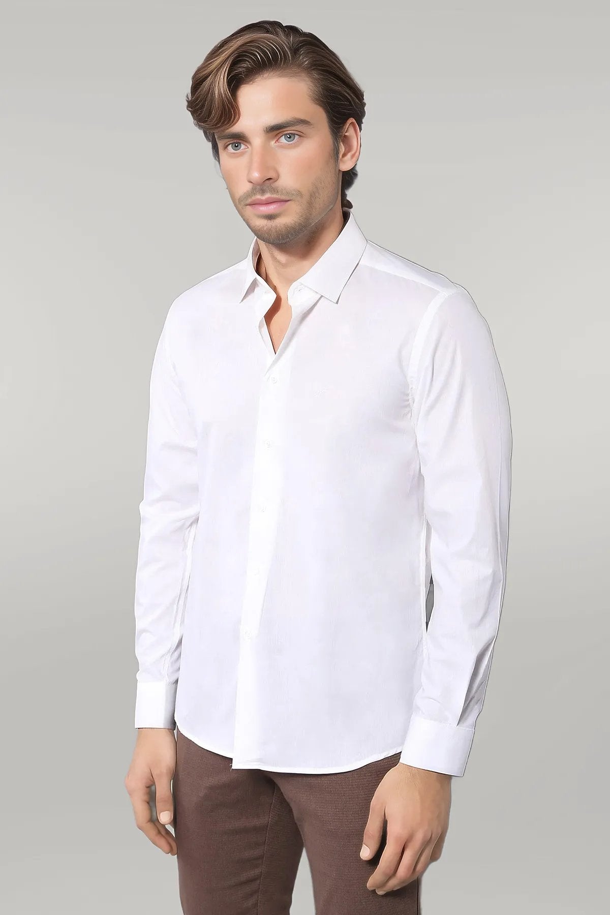 Poly Cotton Slim Fit Cream Shirt