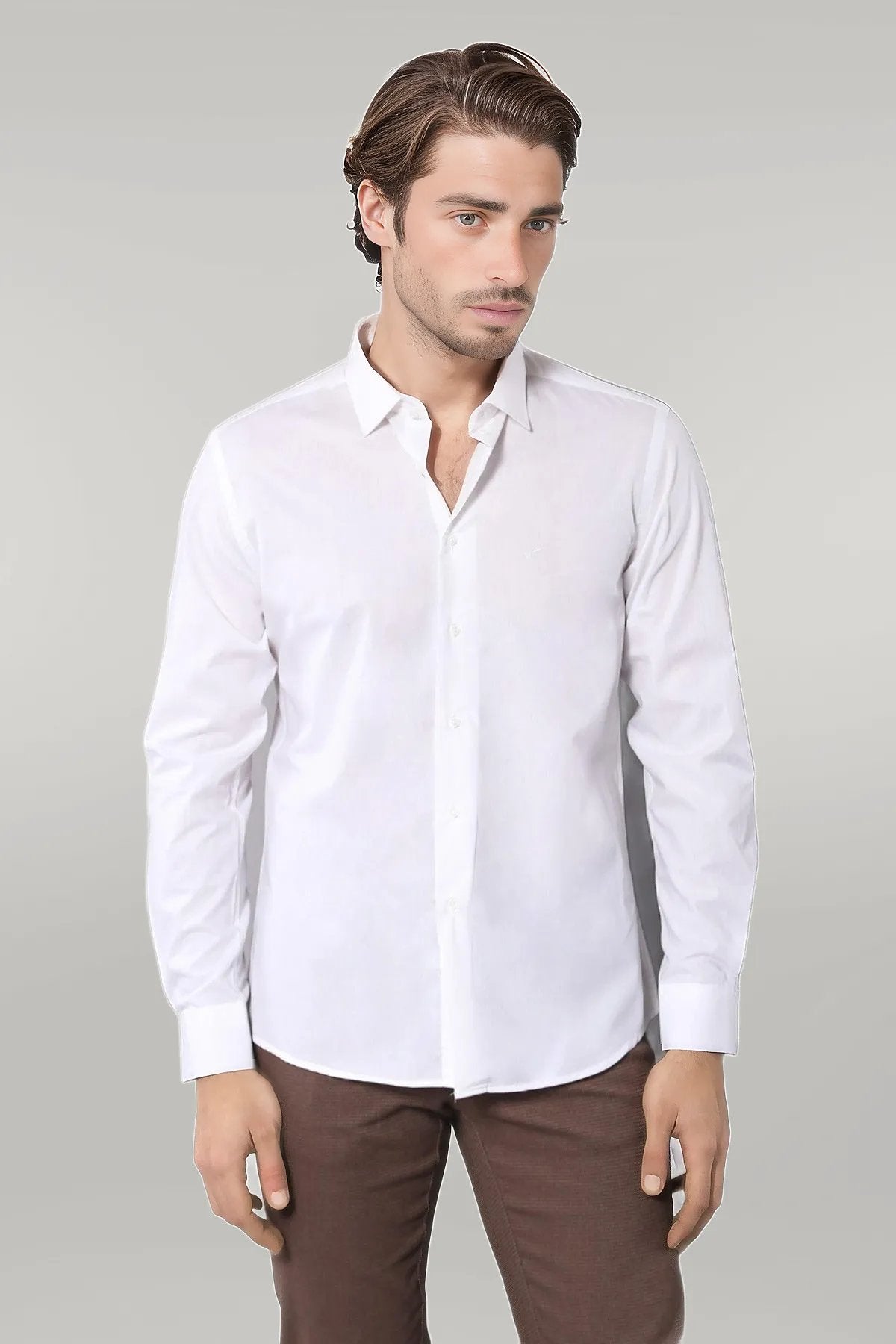 Poly Cotton Slim Fit Cream Shirt