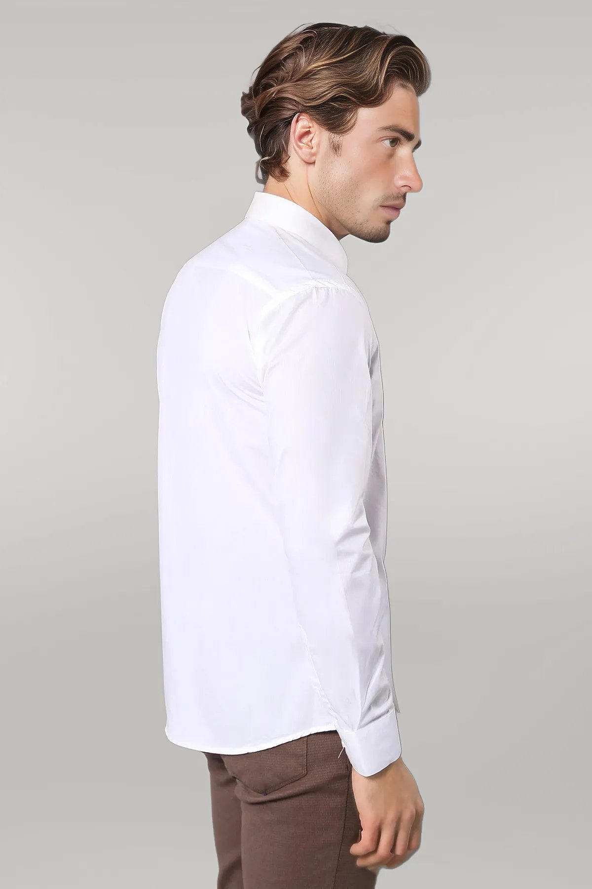 Poly Cotton Slim Fit Cream Shirt