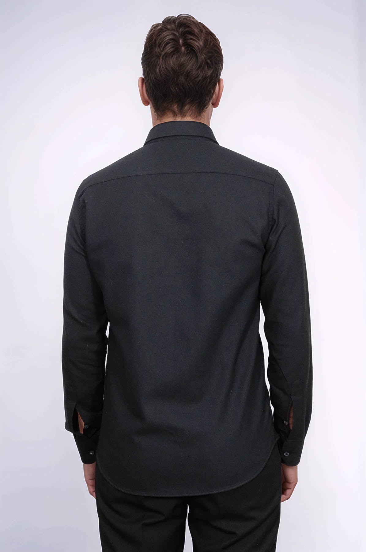 Plain Slim Fit Black Men Lumberjack Shirt - Wessi