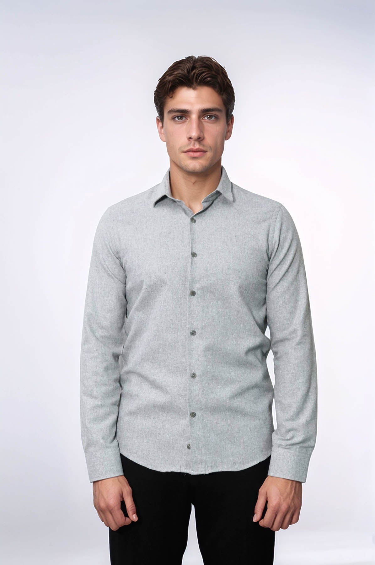 Slim Fit Plain Light Grey Men Lumberjack Shirt - Wessi