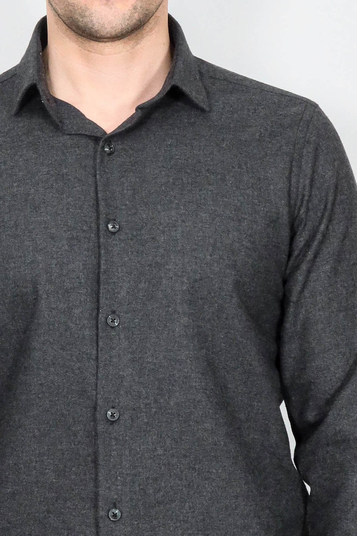 Slim Fit Plain Dark Grey Men Lumberjack Shirt
