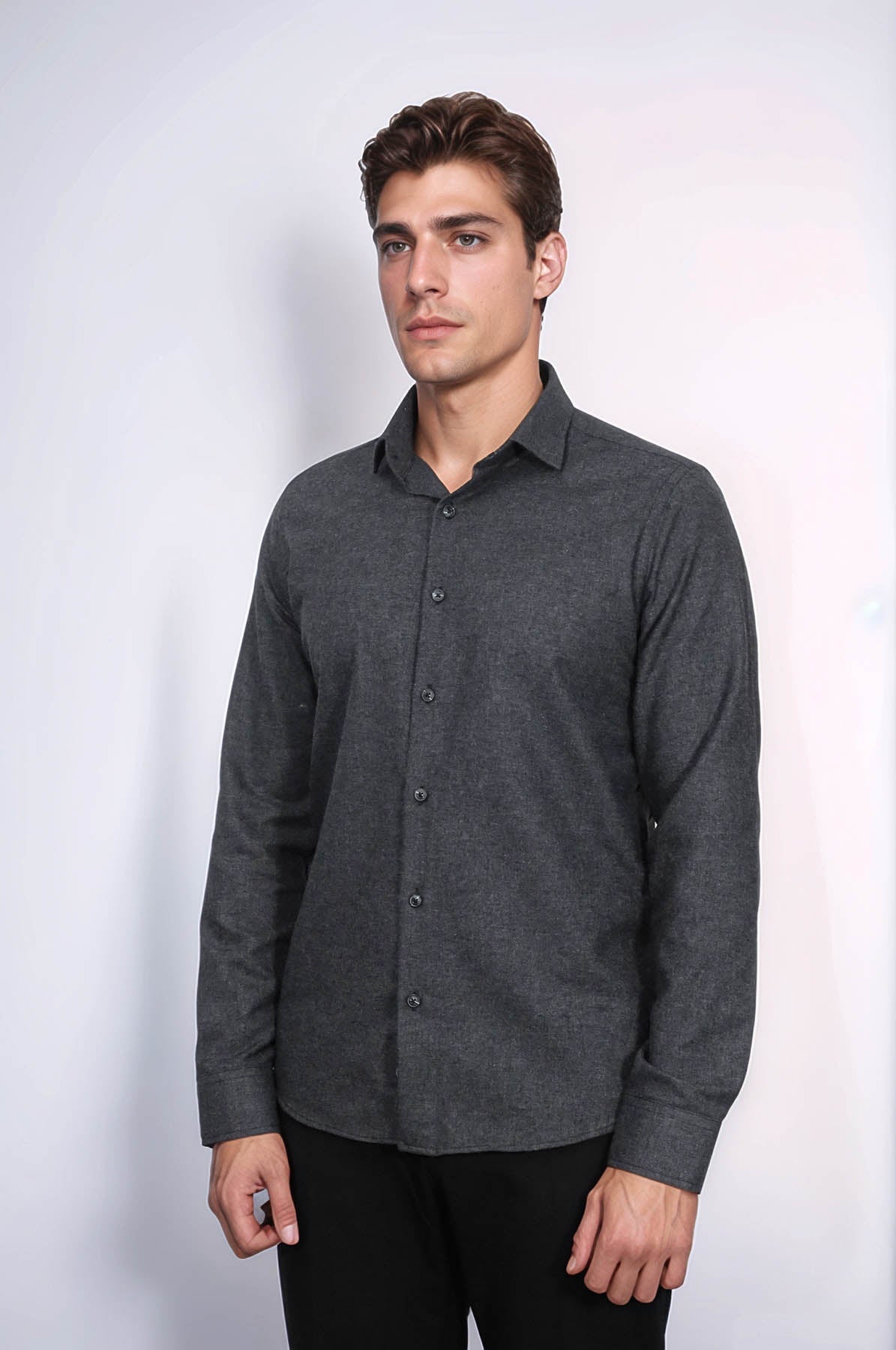 Slim Fit Plain Dark Grey Men Lumberjack Shirt