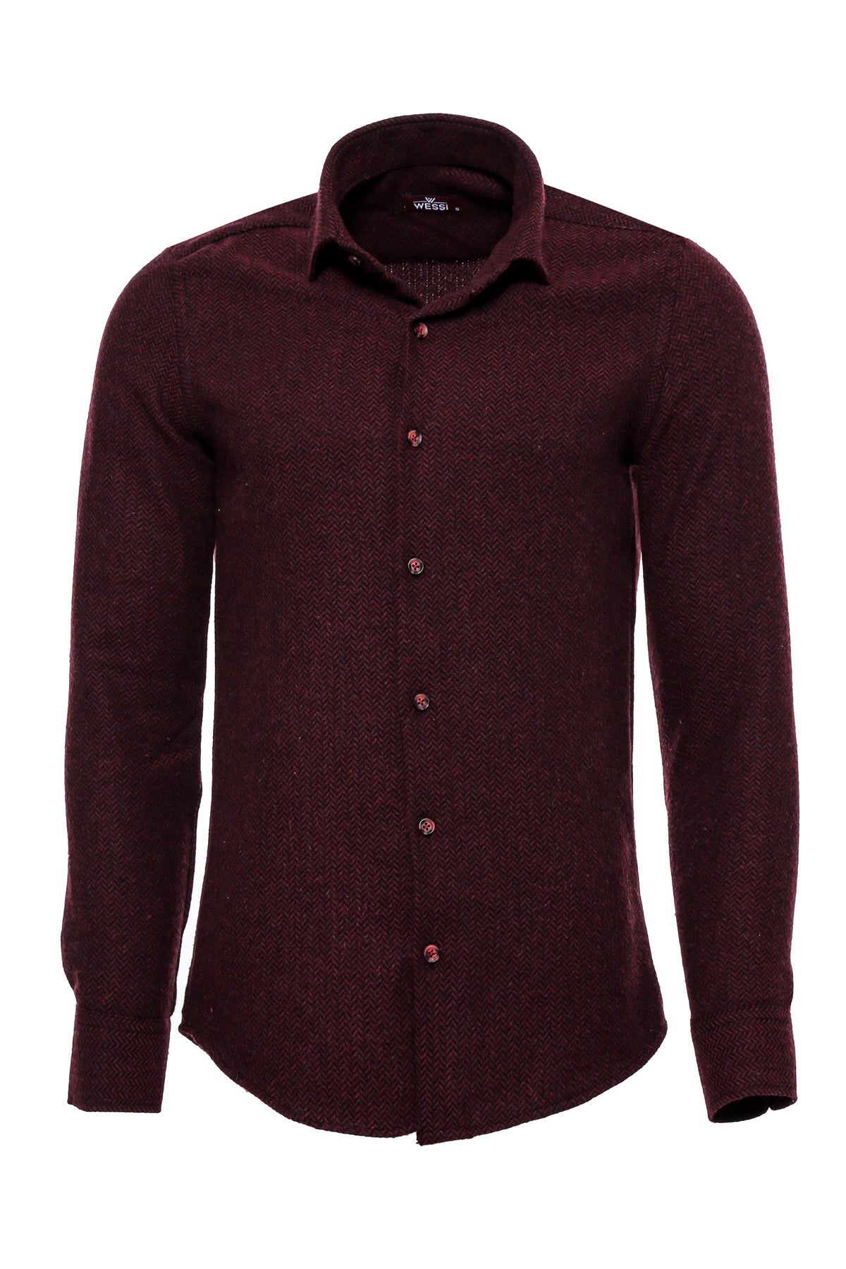 Herringbone Patterned Dark Burgundy Men Lumberjack Shirt -