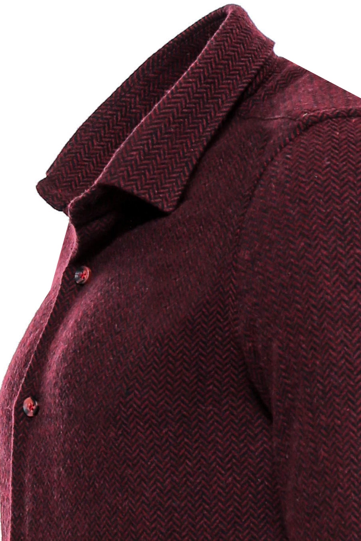 Herringbone Patterned Dark Burgundy Men Lumberjack Shirt -