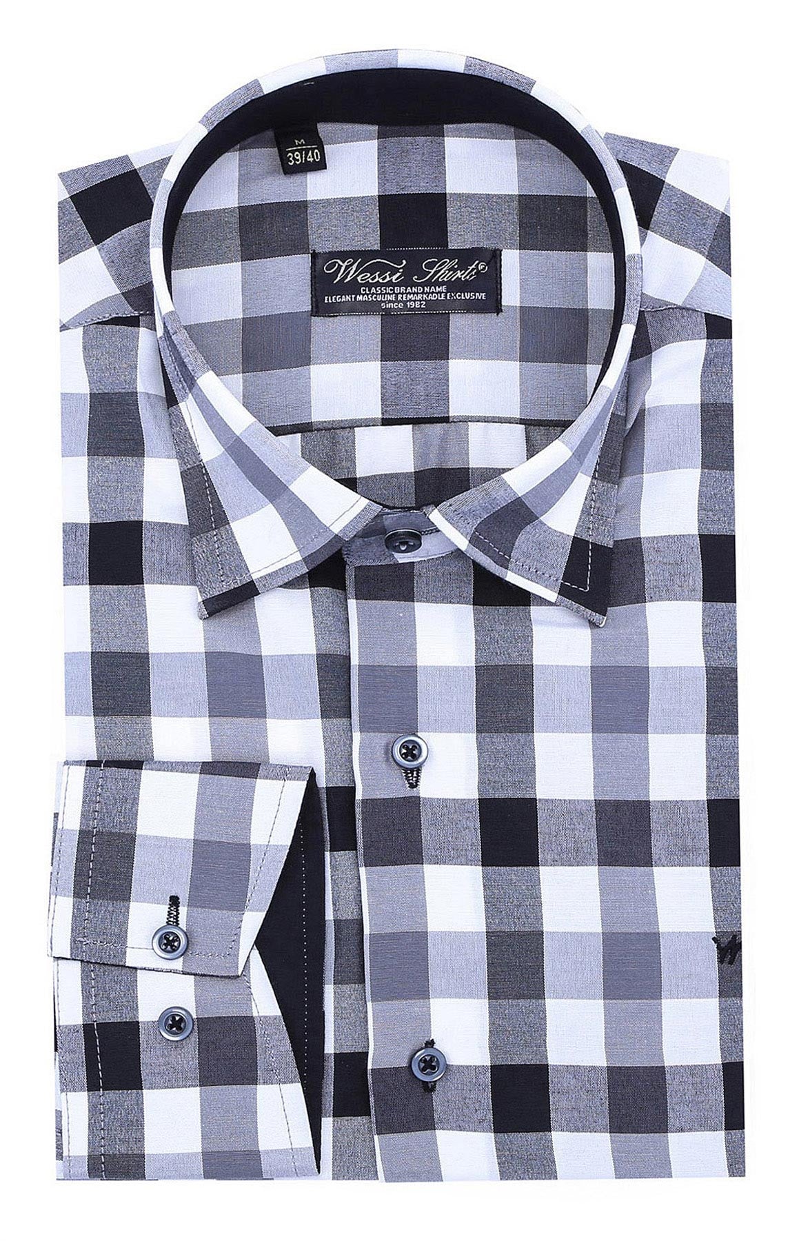 Slim Fit Plaid Patterned Grey Shirt