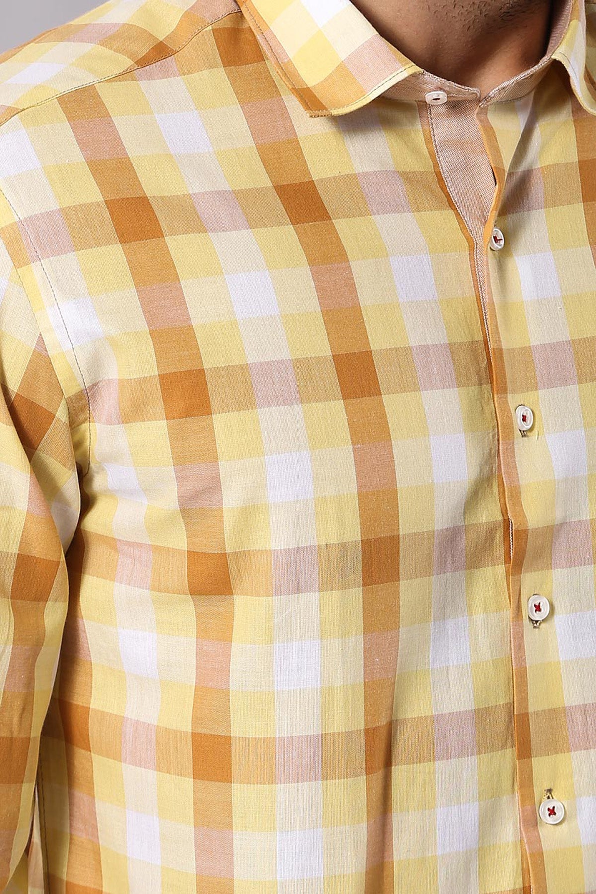 Slim Fit Plaid Patterned Yellow Shirt