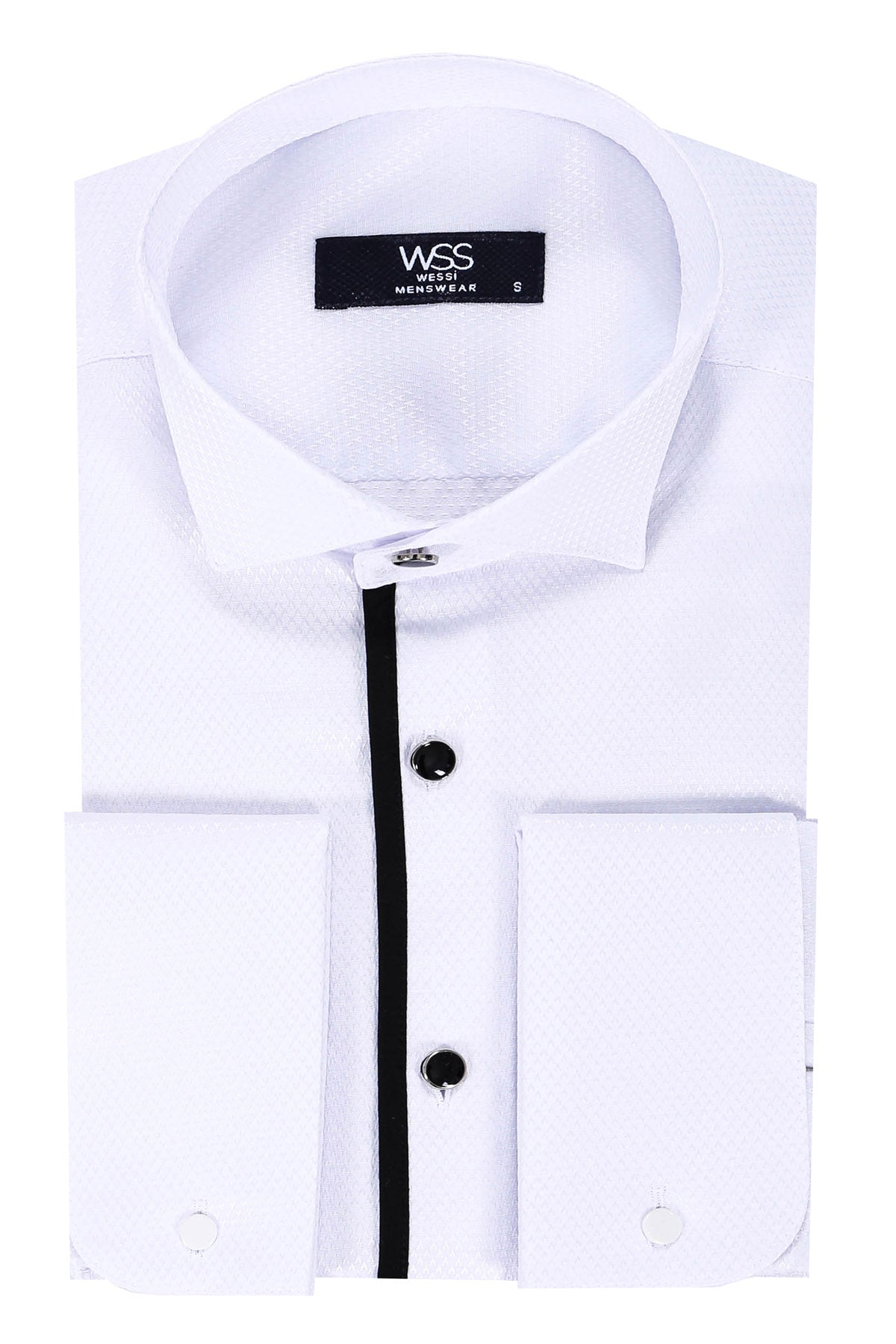 KOALA SYDNEY Black Stripe Detailed White Men Tuxedo Shirt -