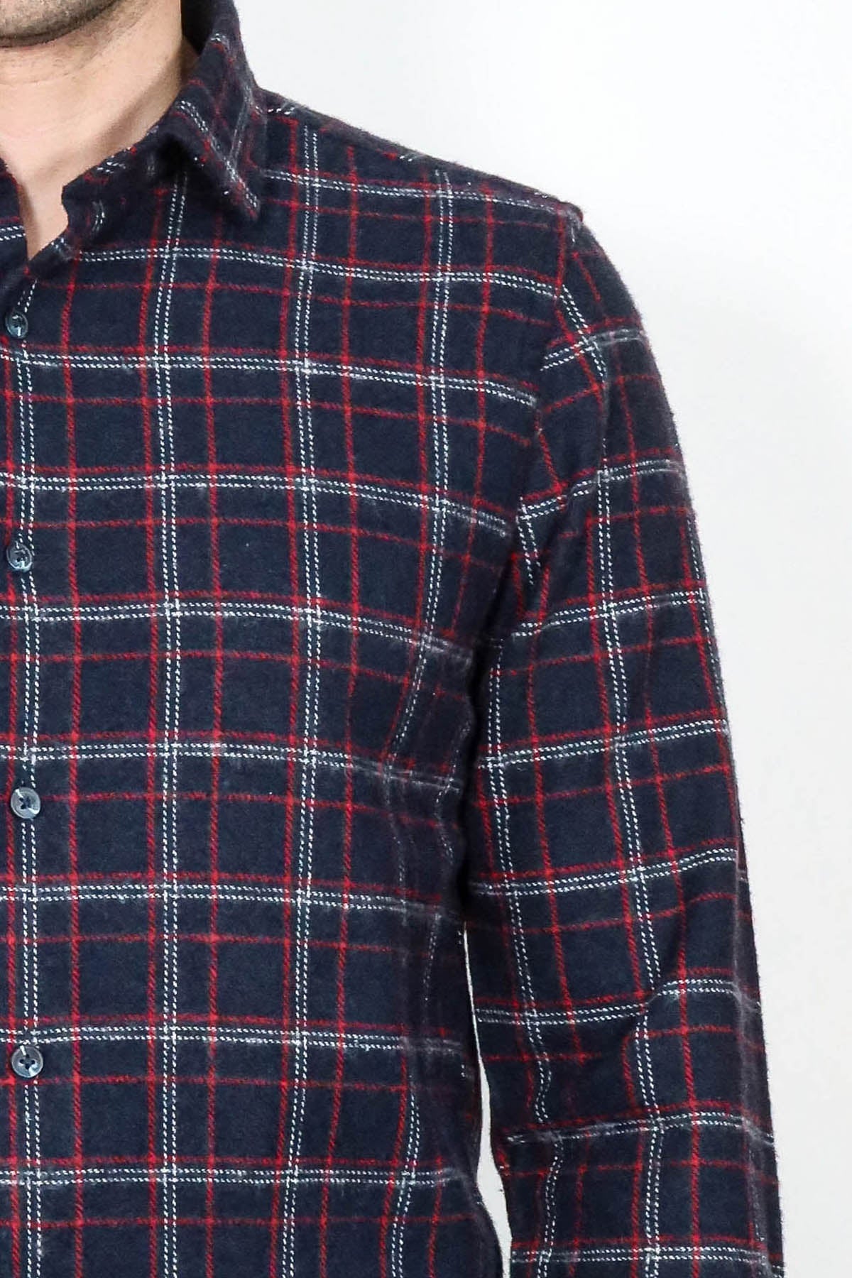 Thick Patterned Navy Blue Men Lumberjack Shirt