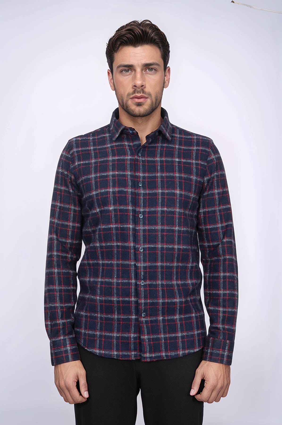 Thick Patterned Navy Blue Men Lumberjack Shirt