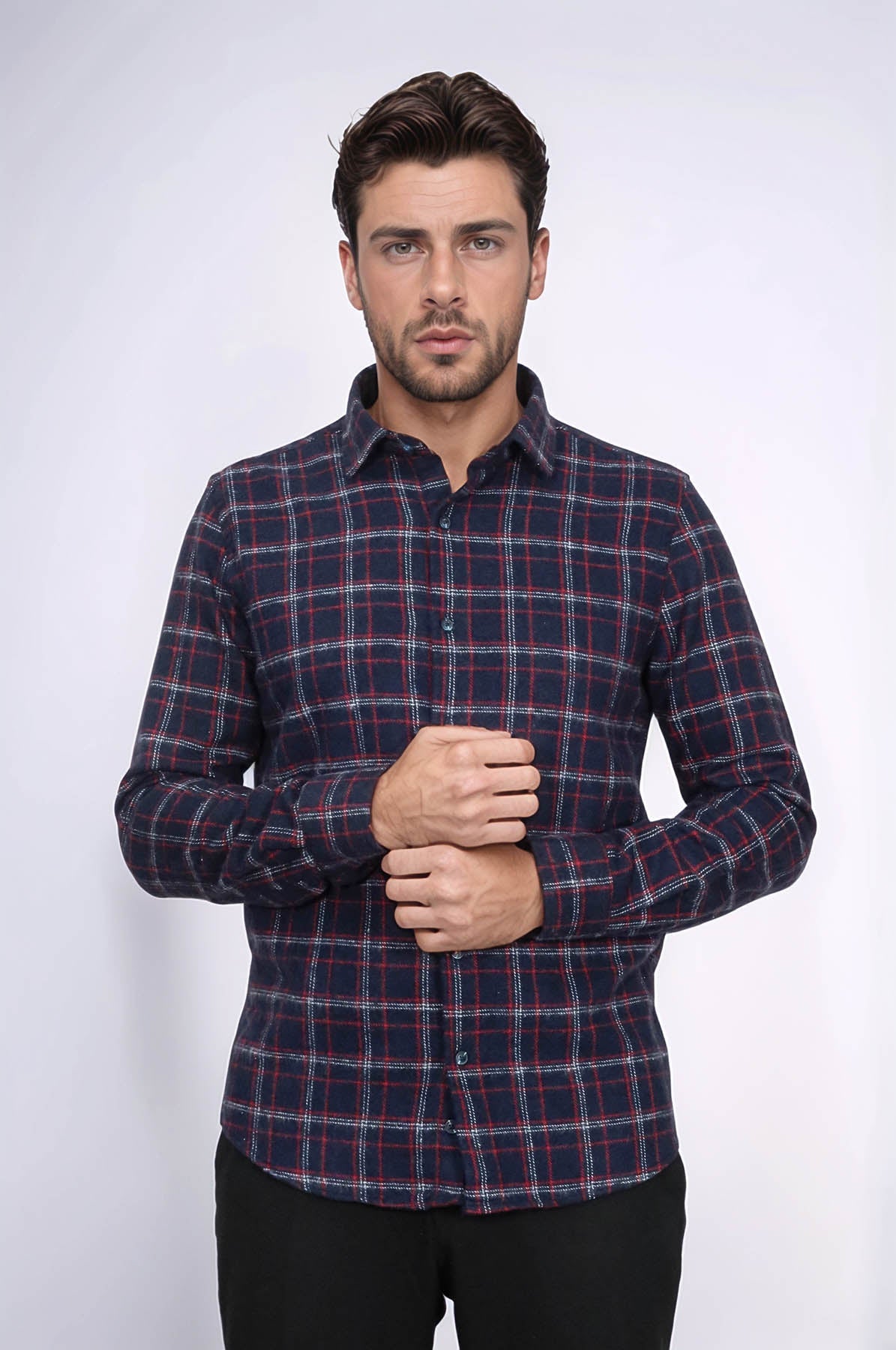 Thick Patterned Navy Blue Men Lumberjack Shirt