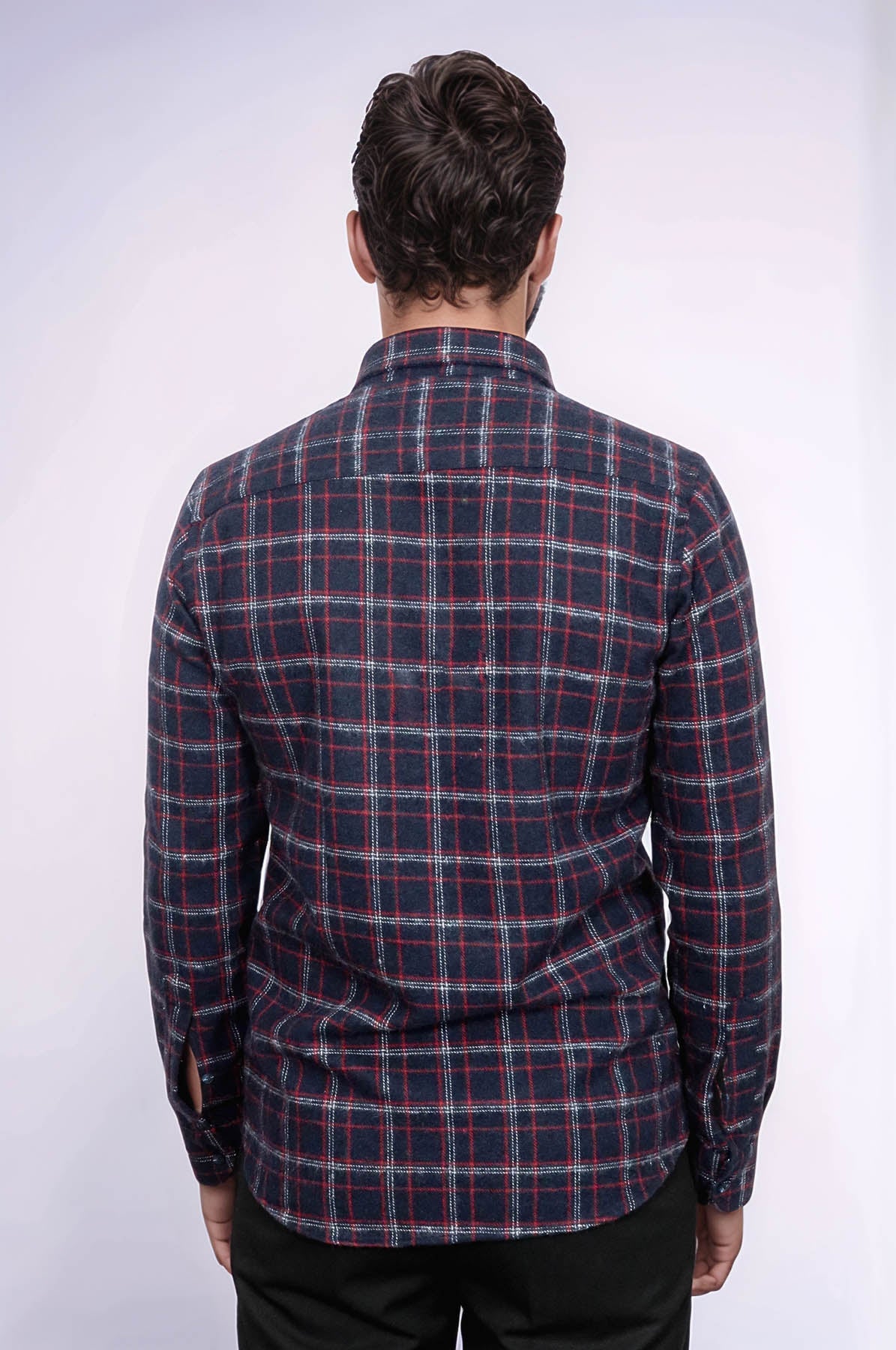 Thick Patterned Navy Blue Men Lumberjack Shirt