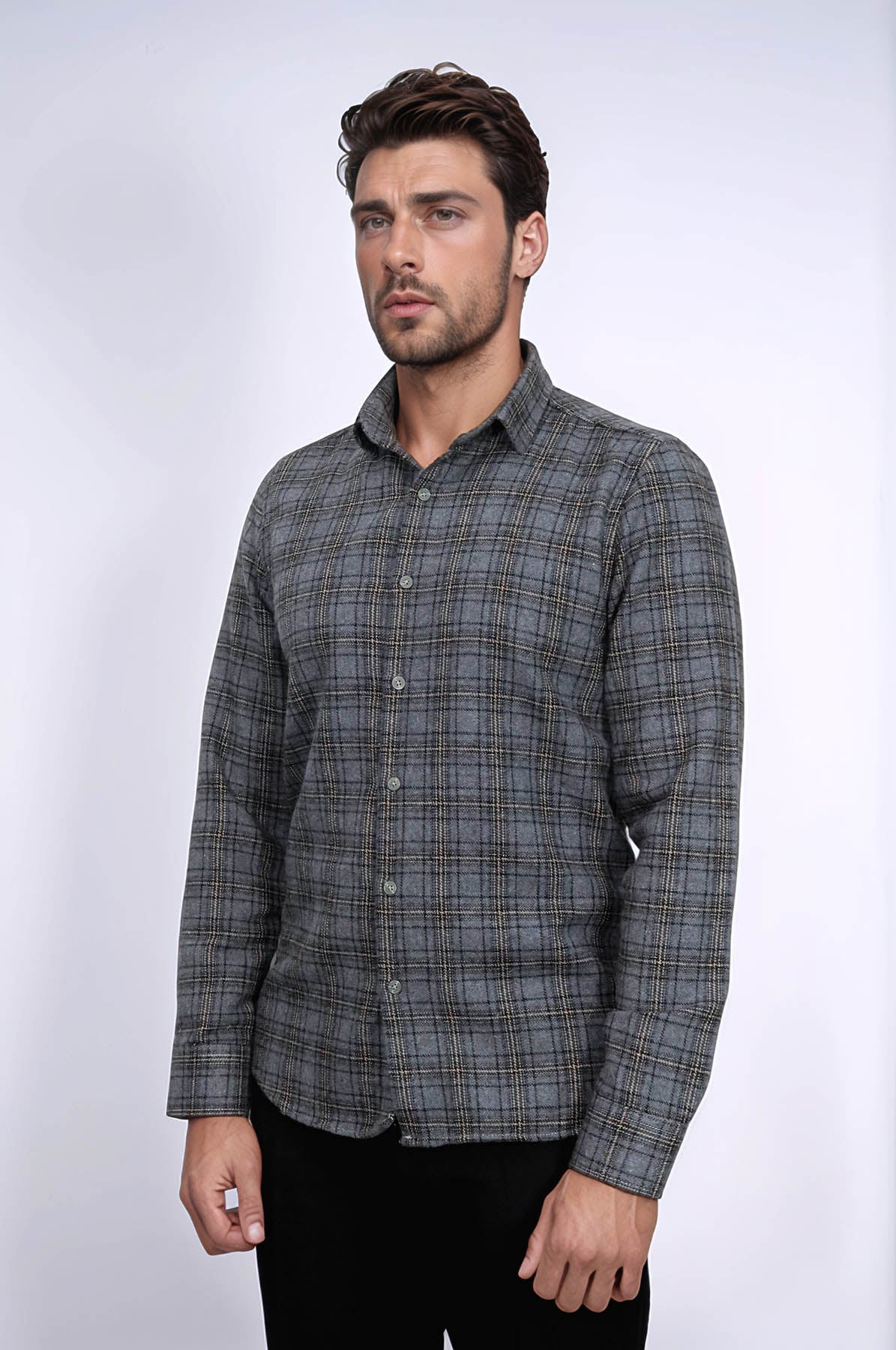 Plaid Dark Grey Men Lumberjack Shirt