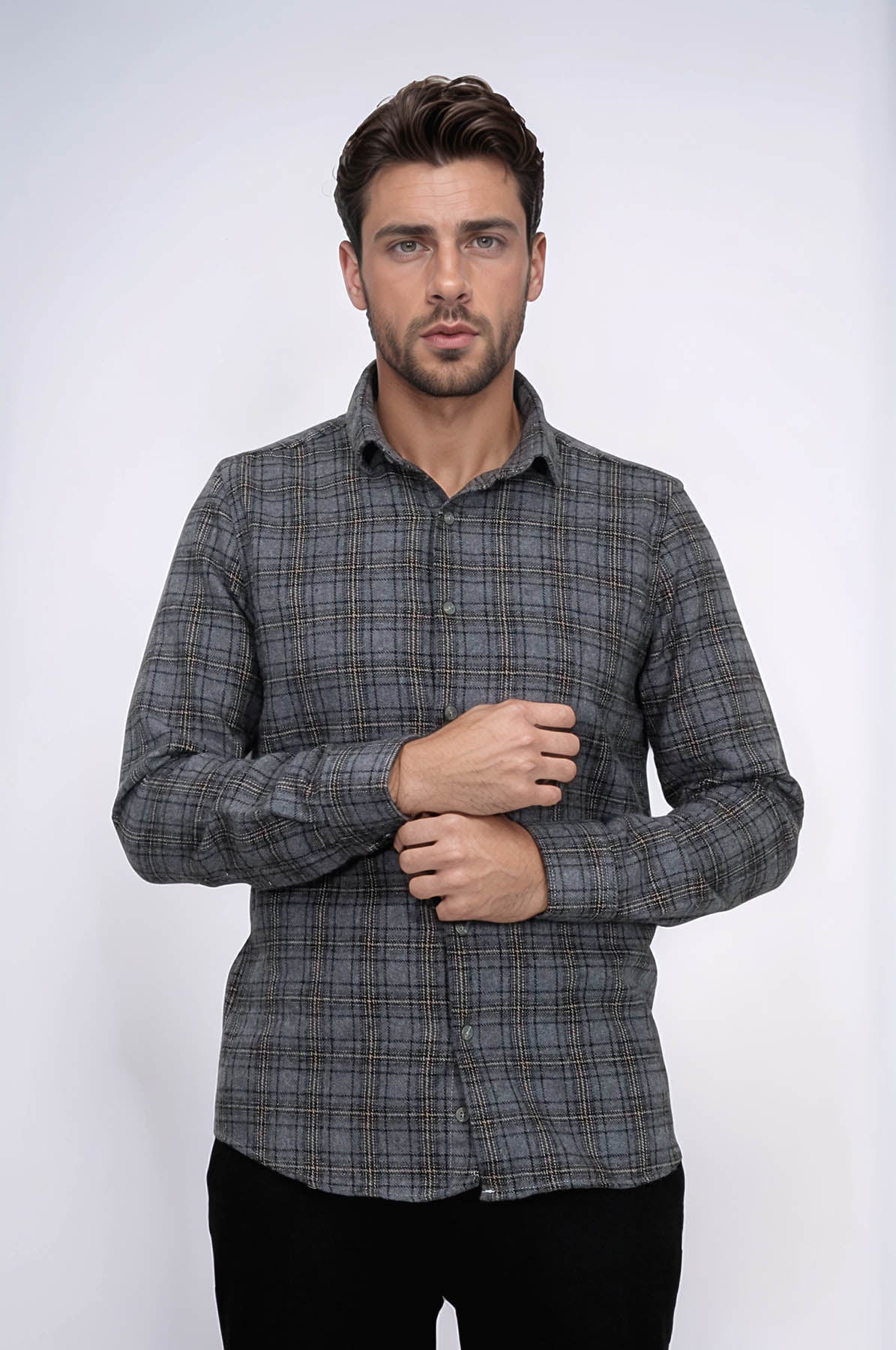 Plaid Dark Grey Men Lumberjack Shirt