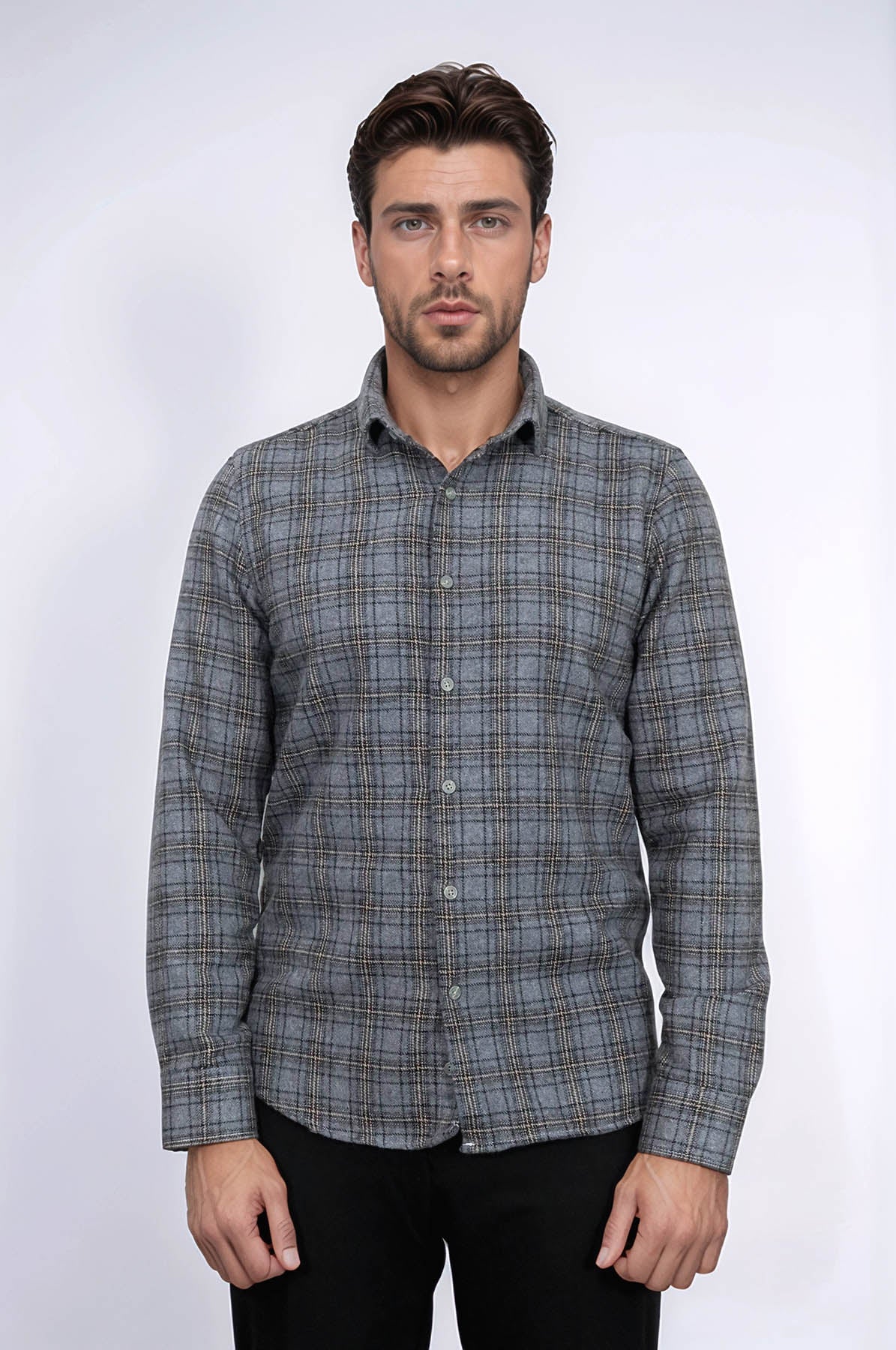 Plaid Dark Grey Men Lumberjack Shirt