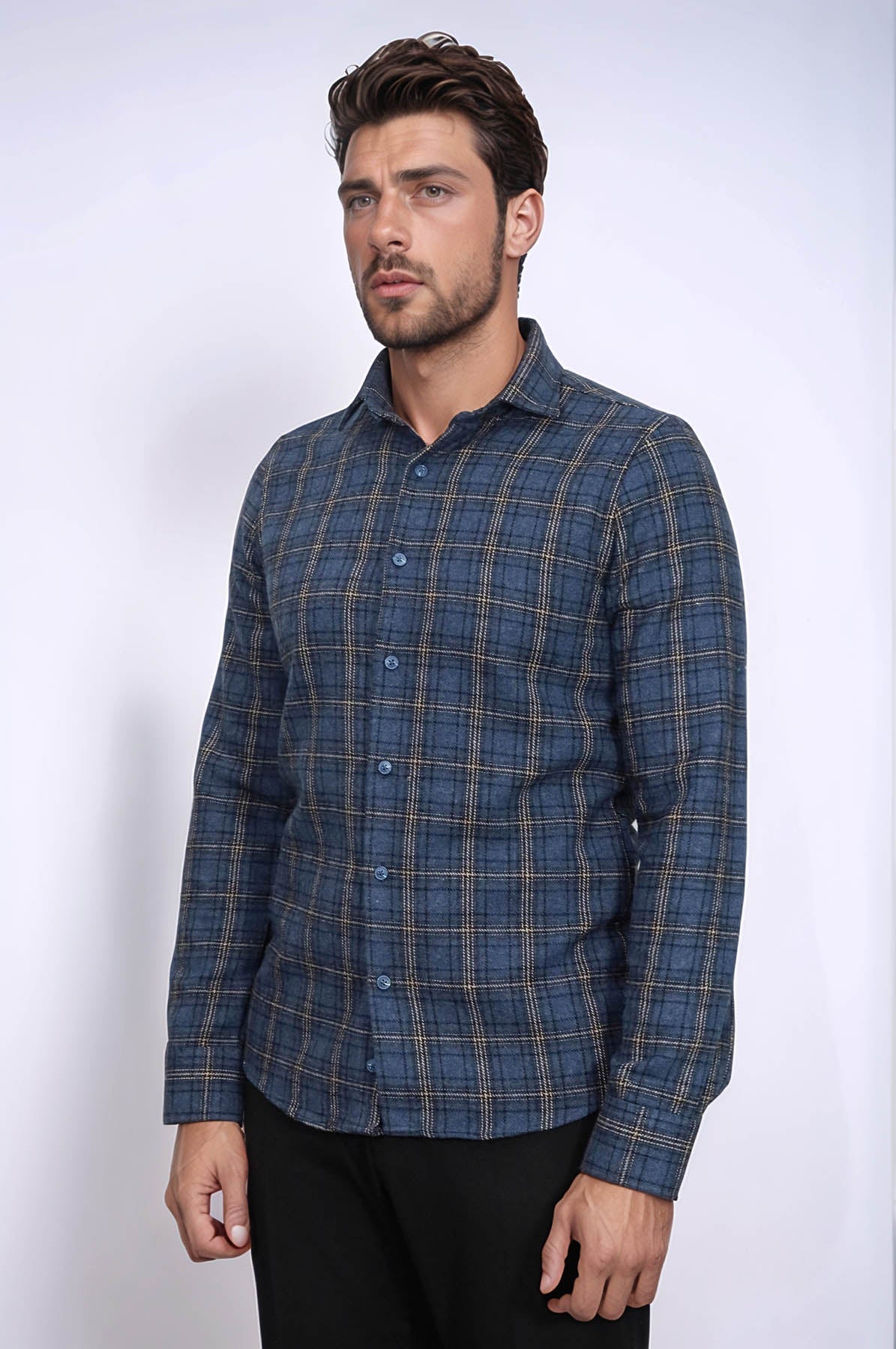 Plaid Navy Blue Men Lumberjack Shirt