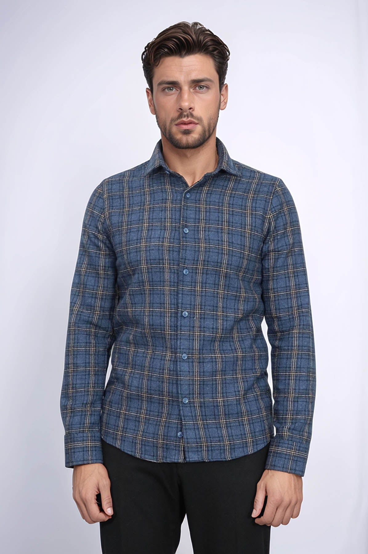 Plaid Navy Blue Men Lumberjack Shirt