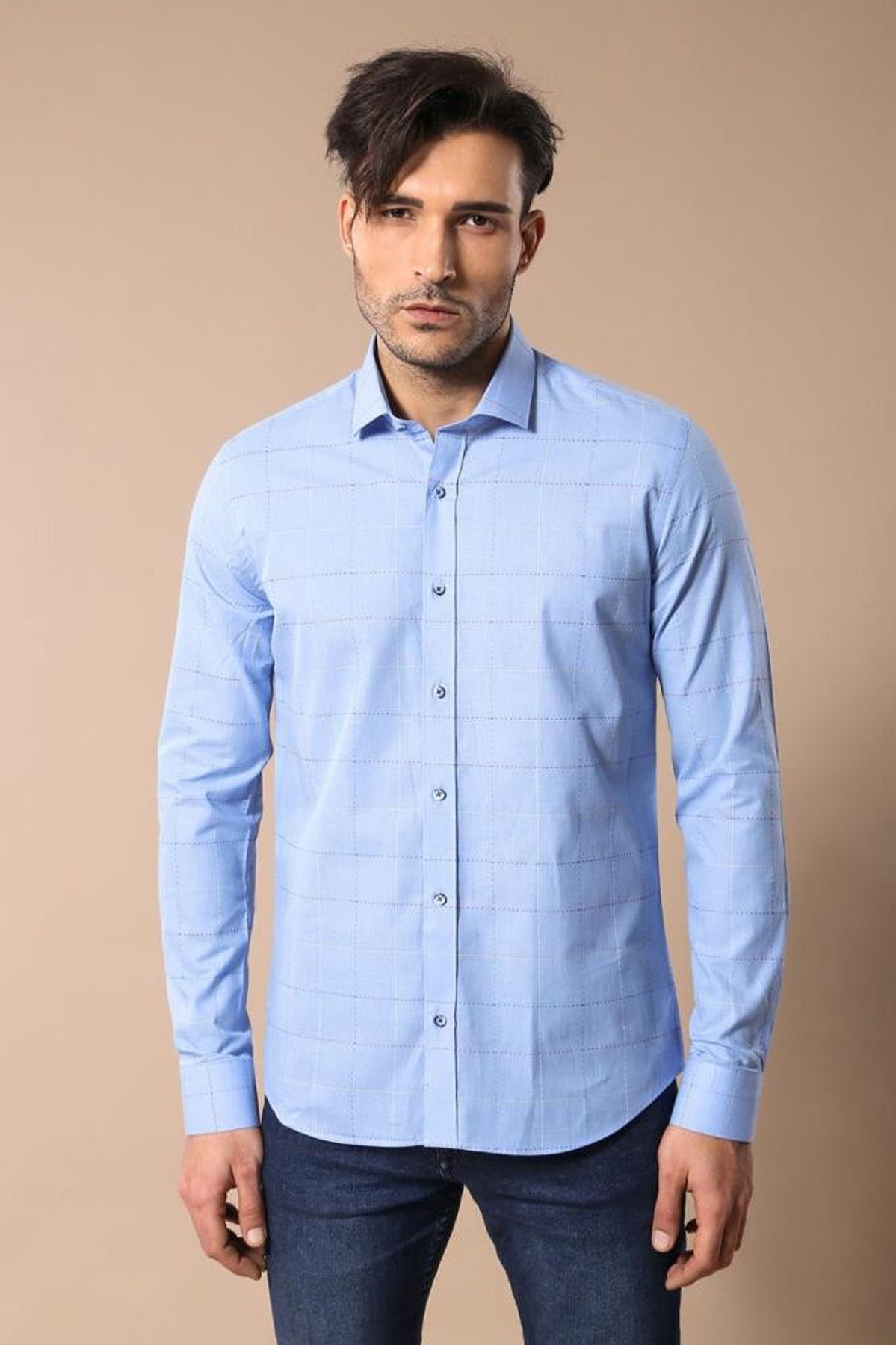Slim Fit Plaid Blue Shirt