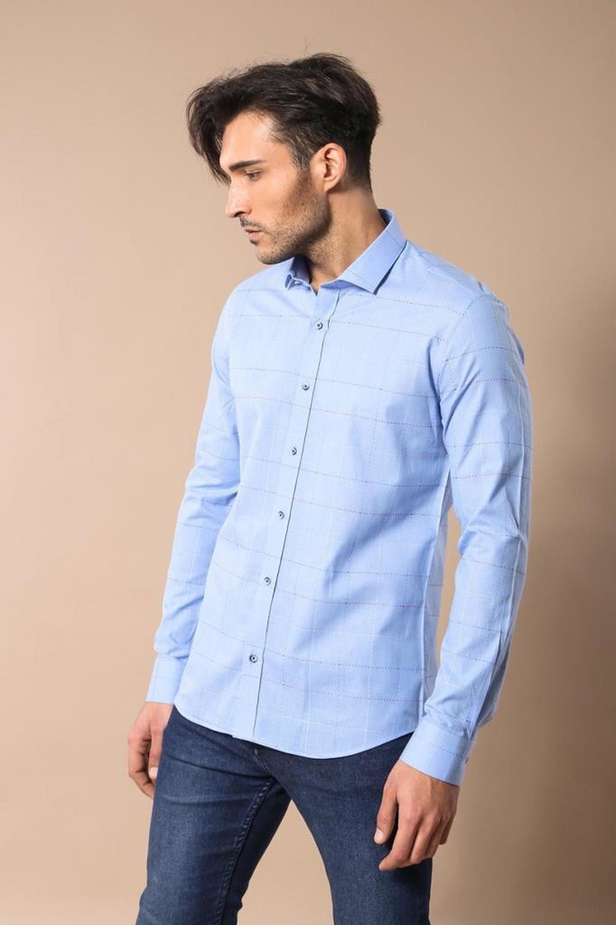 Slim Fit Plaid Blue Shirt