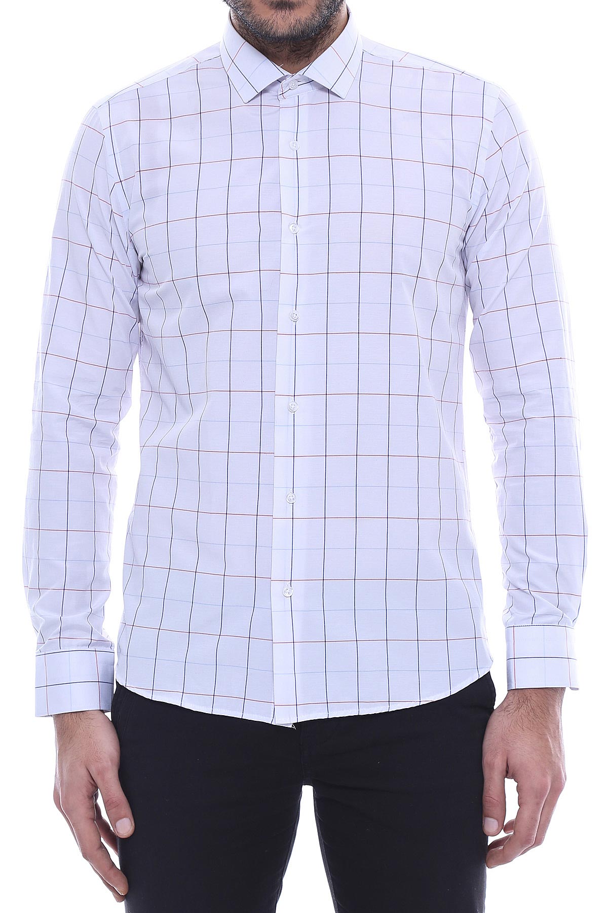 White Slim Fit Plaid Men's Shirt