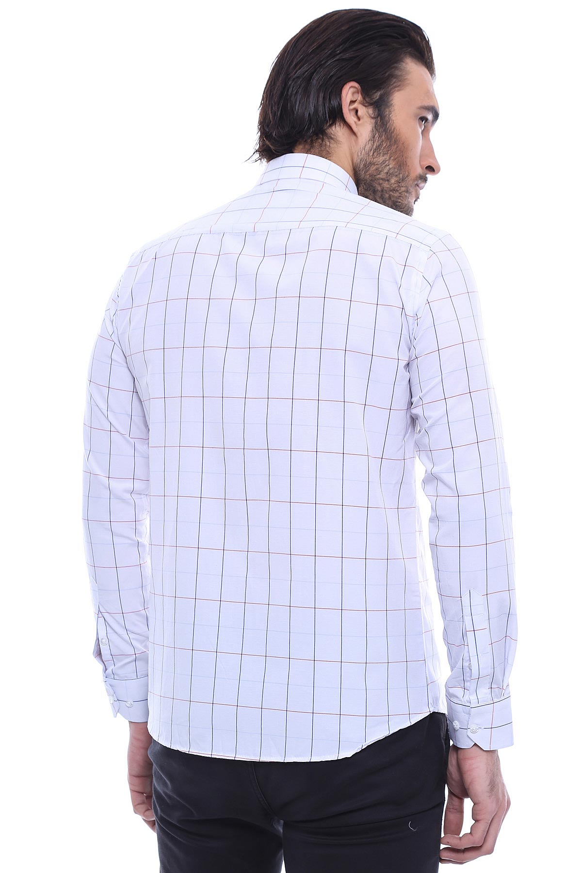 White Slim Fit Plaid Men's Shirt
