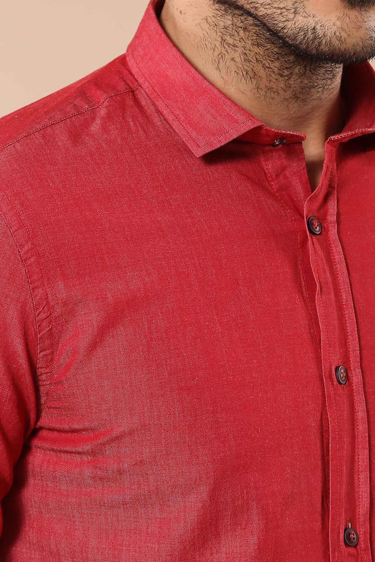 Patterned Cotton Slim Fit Burgundy Shirt