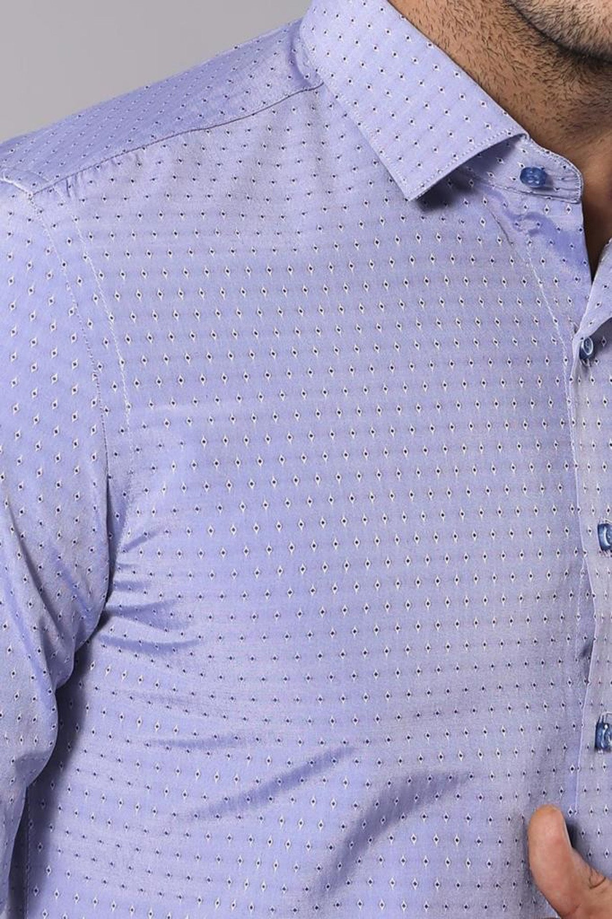 Patterned Blue Men's Long Sleeve Shirt
