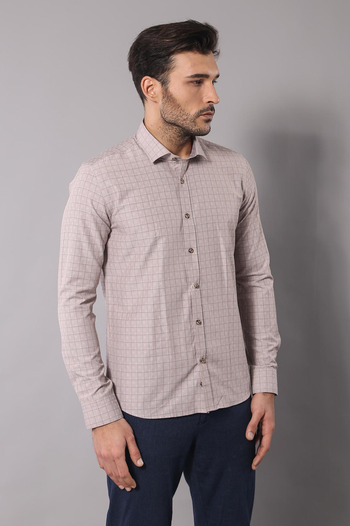 Patterned Slim Fit Beige Shirt