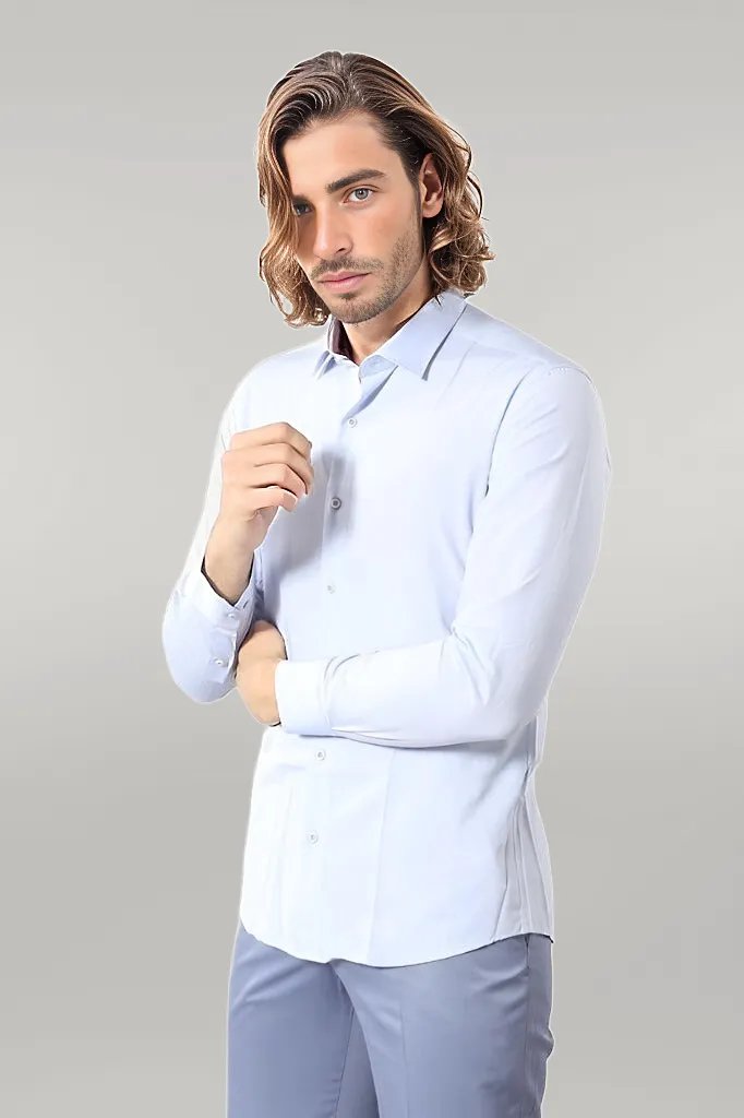 Blue Patterned Slim Fit Shirt -