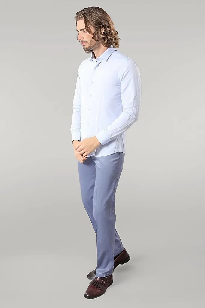 Blue Patterned Slim Fit Shirt -