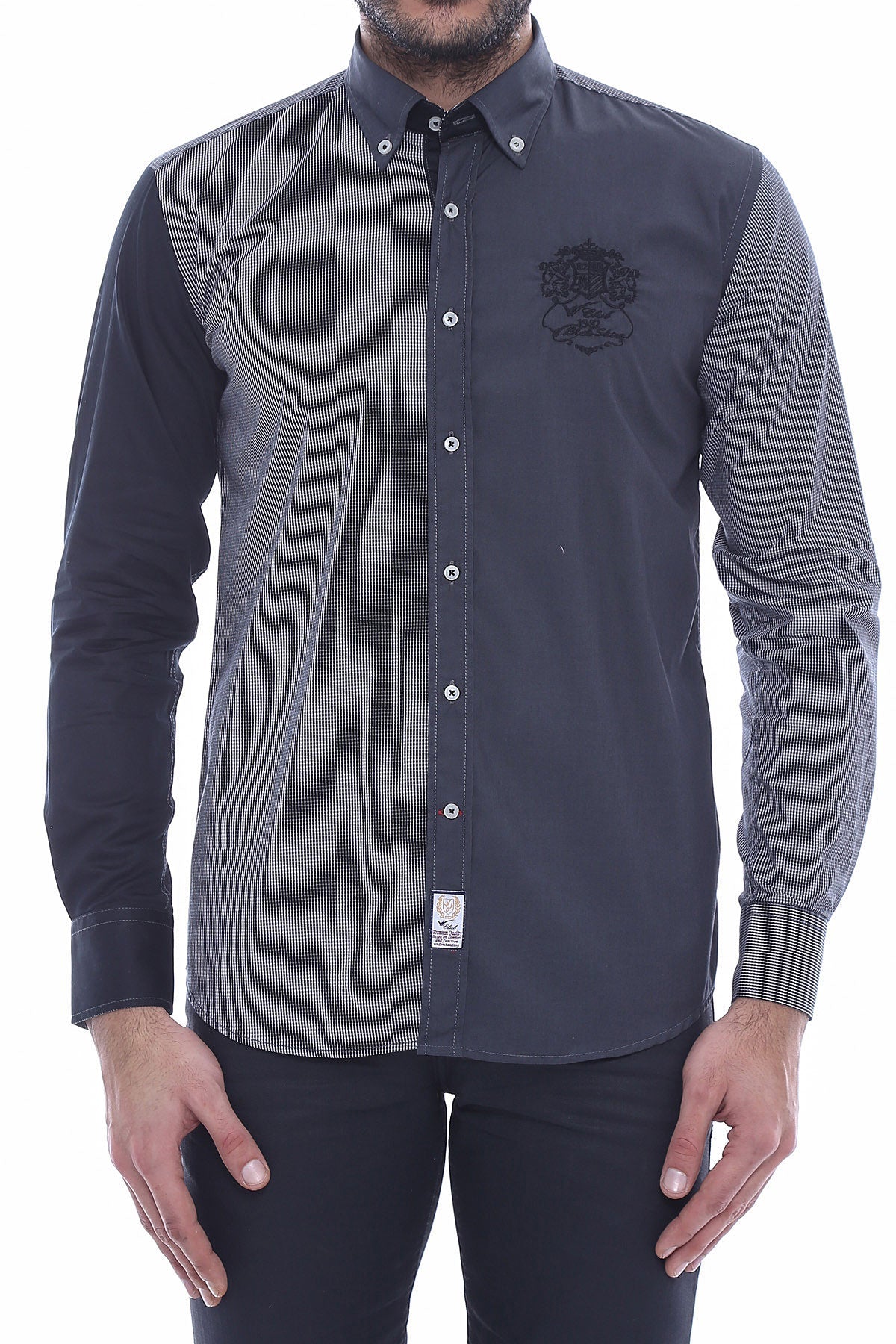 Patterned Crested Black Shirt-