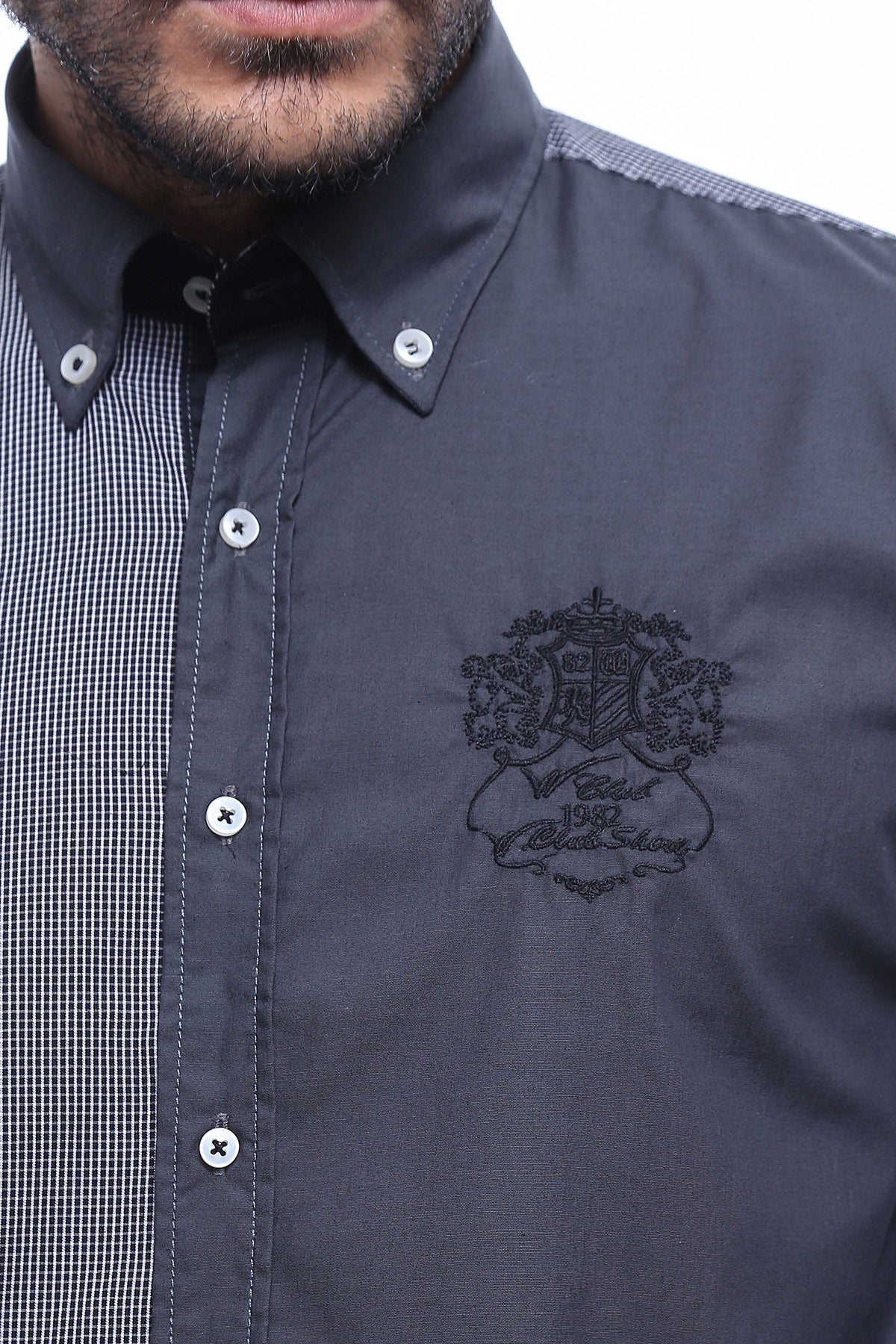 Patterned Crested Black Shirt-