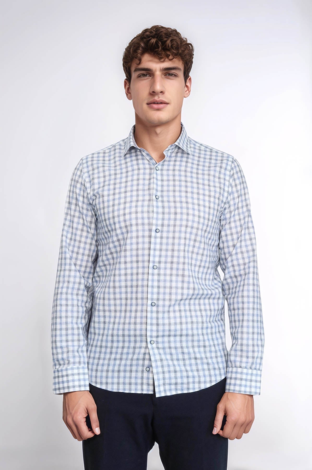 Blue Slim Fit Check Shirt