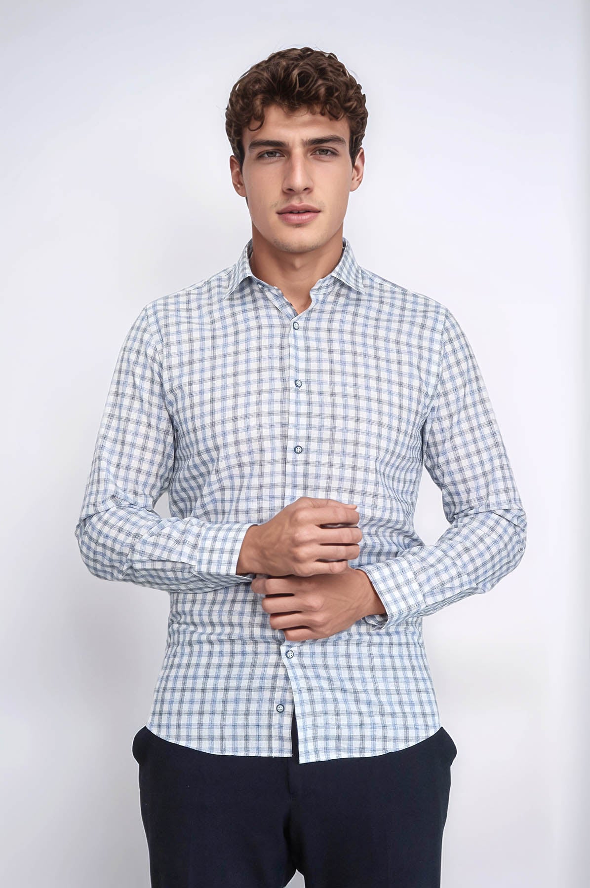 Blue Slim Fit Check Shirt