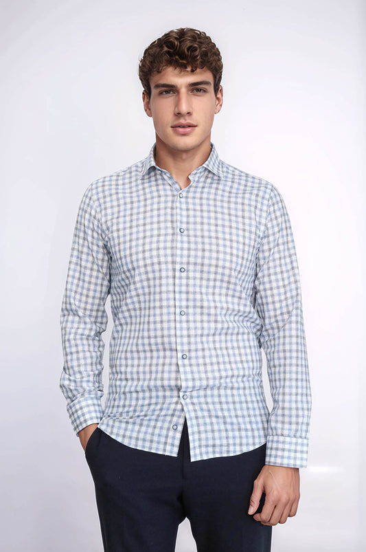 Blue Slim Fit Check Shirt