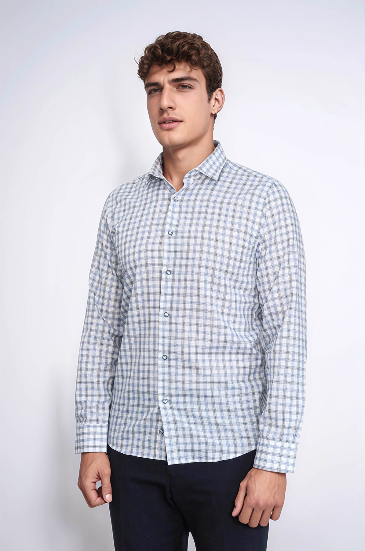Blue Slim Fit Check Shirt
