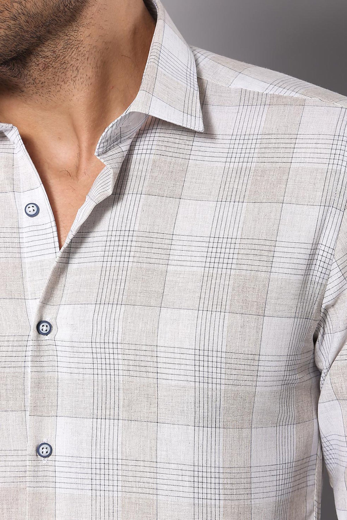 Slim Fit Checked Beige Shirt -