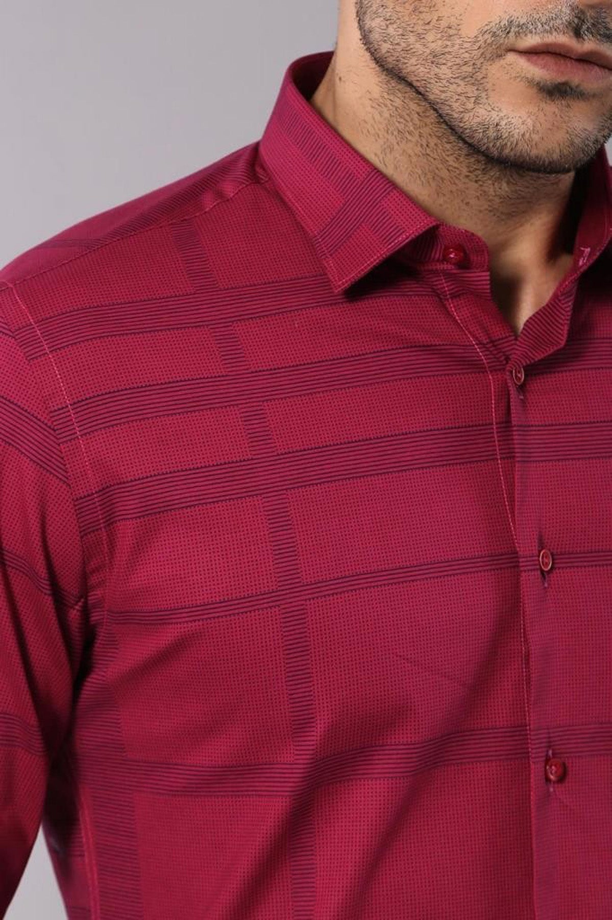 KOALA SYDNEY Patterned Striped Burgundy Shirt-Wessi